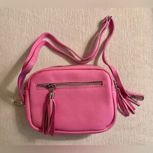 Alexandra De Curtis Genuine Italian Leather Pink Crossbody with Tassels. NEW
